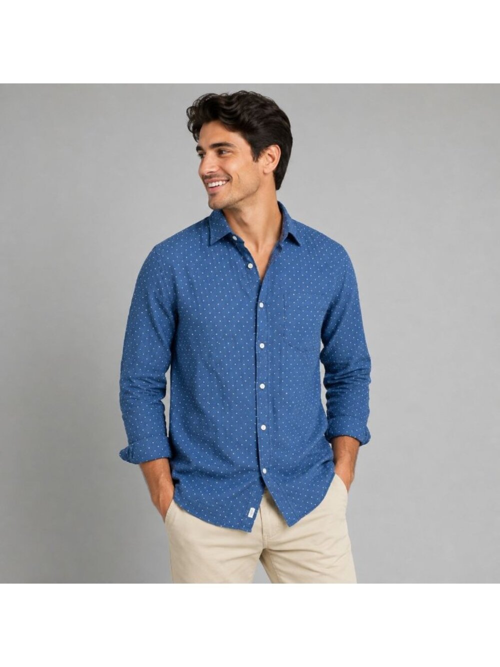 J.Crew Button-Up Shirt Men Size Small Slim Fit Blue 100% Cotton White Polka Dot